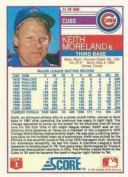 1988 Score - Glossy #71 Keith Moreland Back