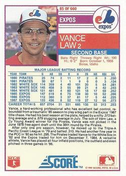 1988 Score - Glossy #85 Vance Law Back