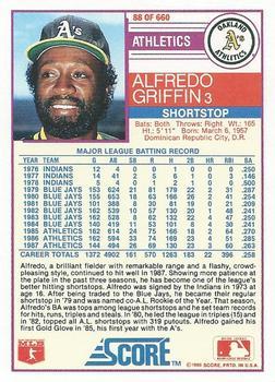1988 Score - Glossy #88 Alfredo Griffin Back