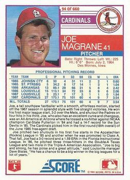 1988 Score - Glossy #94 Joe Magrane Back