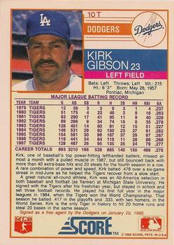 1988 Score Rookie & Traded - Glossy #10T Kirk Gibson Back