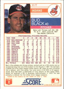 1988 Score Rookie & Traded - Glossy #11T Bud Black Back