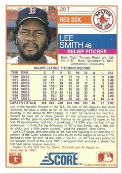 1988 Score Rookie & Traded - Glossy #20T Lee Smith Back