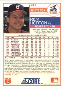 1988 Score Rookie & Traded - Glossy #24T Ricky Horton Back