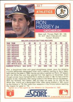 1988 Score Rookie & Traded - Glossy #33T Ron Hassey Back
