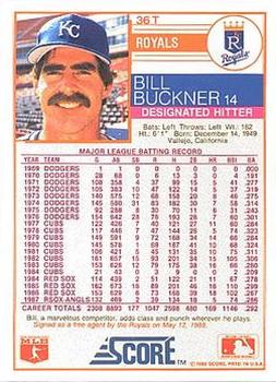 1988 Score Rookie & Traded - Glossy #36T Bill Buckner Back