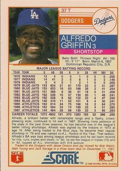 1988 Score Rookie & Traded - Glossy #37T Alfredo Griffin Back