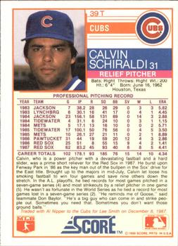 1988 Score Rookie & Traded - Glossy #39T Calvin Schiraldi Back