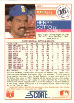 1988 Score Rookie & Traded - Glossy #48T Henry Cotto Back