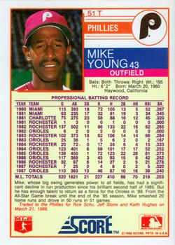 1988 Score Rookie & Traded - Glossy #51T Mike Young Back