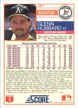 1988 Score Rookie & Traded - Glossy #58T Glenn Hubbard Back