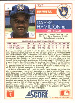 1988 Score Rookie & Traded - Glossy #72T Darryl Hamilton Back