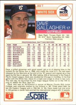 1988 Score Rookie & Traded - Glossy #89T Dave Gallagher Back