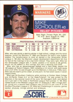 1988 Score Rookie & Traded - Glossy #91T Mike Schooler Back