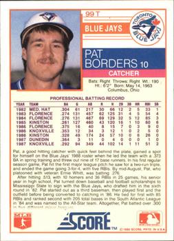 1988 Score Rookie & Traded - Glossy #99T Pat Borders Back