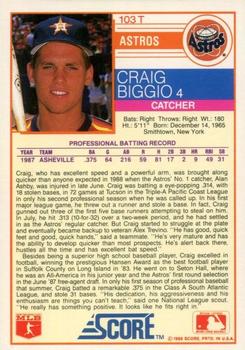 1988 Score Rookie & Traded - Glossy #103T Craig Biggio Back