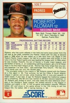 1988 Score Rookie & Traded - Glossy #105T Roberto Alomar Back