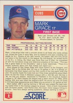 1988 Score Rookie & Traded - Glossy #80T Mark Grace Back