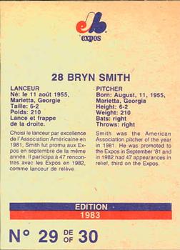 1983 Stuart Bakery Montreal Expos #29 Bryn Smith Back