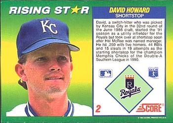 1992 Score 100 Rising Stars #2 David Howard Back
