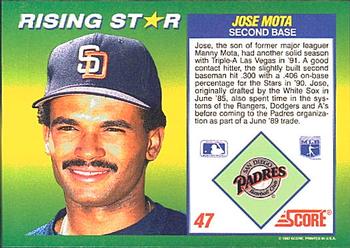 1992 Score 100 Rising Stars #47 Jose Mota Back