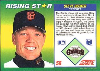1992 Score 100 Rising Stars #56 Steve Decker Back