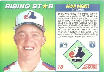 1992 Score 100 Rising Stars #78 Brian Barnes Back
