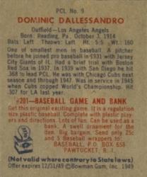 1949 Bowman PCL #9 Dom Dallessandro Back