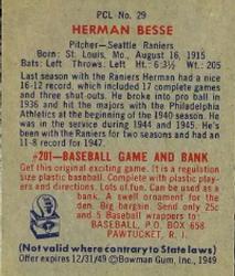 1949 Bowman PCL #29 Herman Besse Back