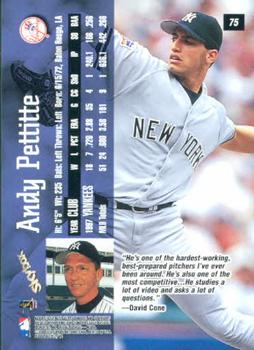 1998 SkyBox Dugout Axcess #75 Andy Pettitte Back
