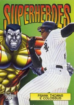 1998 SkyBox Dugout Axcess - SuperHeroes #9SH Frank Thomas / Colossus Front