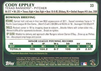 2011 Bowman Draft Picks & Prospects #33 Cody Eppley Back