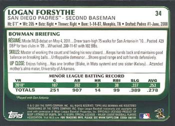 2011 Bowman Draft Picks & Prospects #34 Logan Forsythe Back