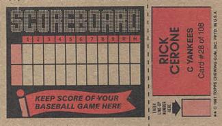 1981 Topps Scratch-Offs #28 Rick Cerone Back