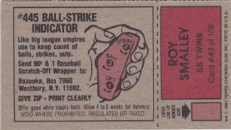 1981 Topps Scratch-Offs #43 Roy Smalley Back