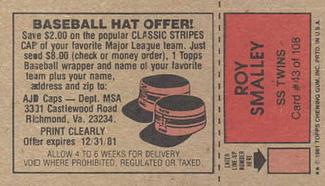 1981 Topps Scratch-Offs #43 Roy Smalley Back