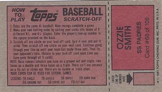 1981 Topps Scratch-Offs #68 Ozzie Smith Back