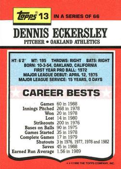 1990 Topps TV All-Stars #13 Dennis Eckersley Back