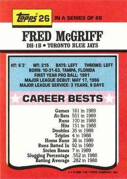1990 Topps TV All-Stars #26 Fred McGriff Back