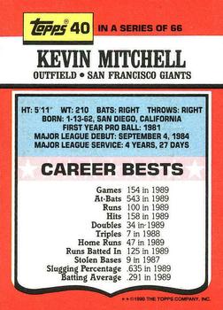 1990 Topps TV All-Stars #40 Kevin Mitchell Back
