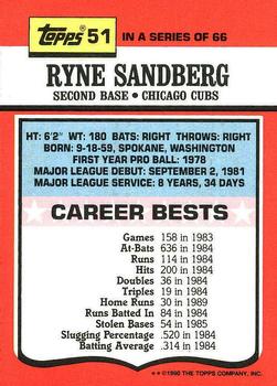 1990 Topps TV All-Stars #51 Ryne Sandberg Back