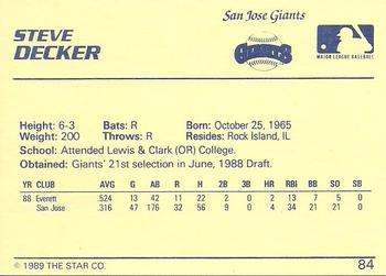 1989 Star #84 Steve Decker Back