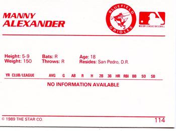 1989 Star #114 Manny Alexander Back