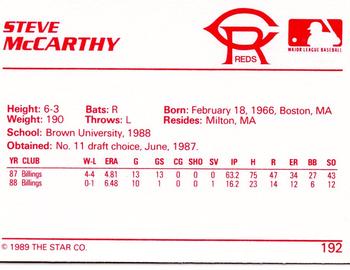1989 Star #192 Steve McCarthy Back