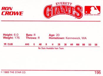 1989 Star #195 Ron Crowe Back