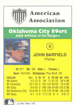 1990 CMC #159 John Barfield Back