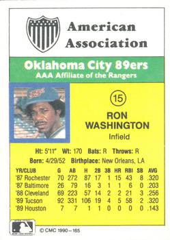 1990 CMC #165 Ron Washington Back