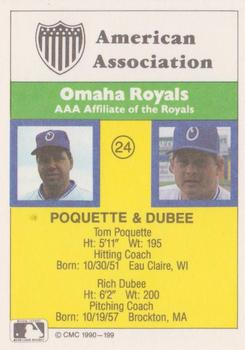 1990 CMC #199 Royals Coaches (Tom Poquette / Rich Dubee) Back