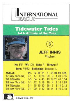 1990 CMC #357 Jeff Innis Back