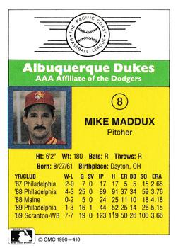 1990 CMC #410 Mike Maddux Back